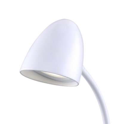 Detailansicht Reflektor und Flexarm der GELA LED-Tischleuchte in weiss