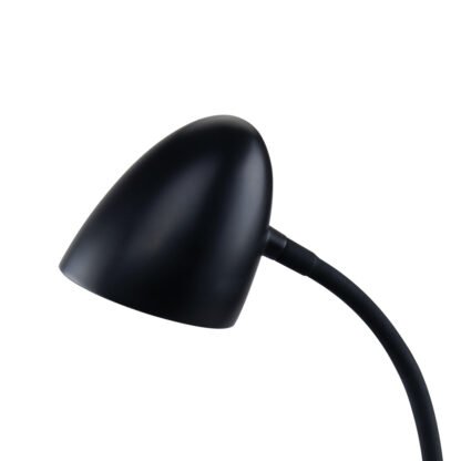 Detailansicht Reflektor und Flexarm der GELA LED-Tischleuchte in schwarz