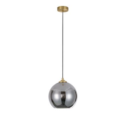 CAROLA Aufhängung E27 goldfarbig matt mit Textilkabel schwarz, ausgeschaltet mit Glas MARINO-30 Titan