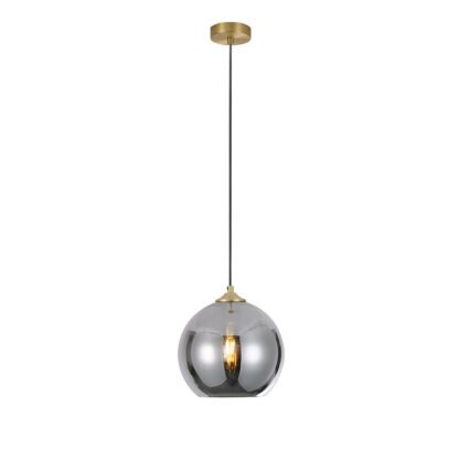 CAROLA Aufhängung E27 goldfarbig matt mit Textilkabel schwarz, eingeschaltet mit Glas MARINO-30 Titan