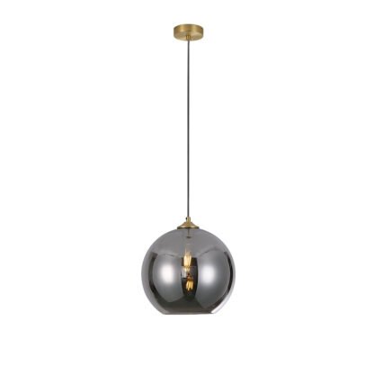 CAROLA Aufhängung E27 goldfarbig matt mit Textilkabel schwarz, eingeschaltet mit Glas MARINO-40 Titan