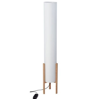 Dimmbare CALABRI Stehleuchte aus Holz und weissem Textilschirm von BoLux swiss design by mondilux