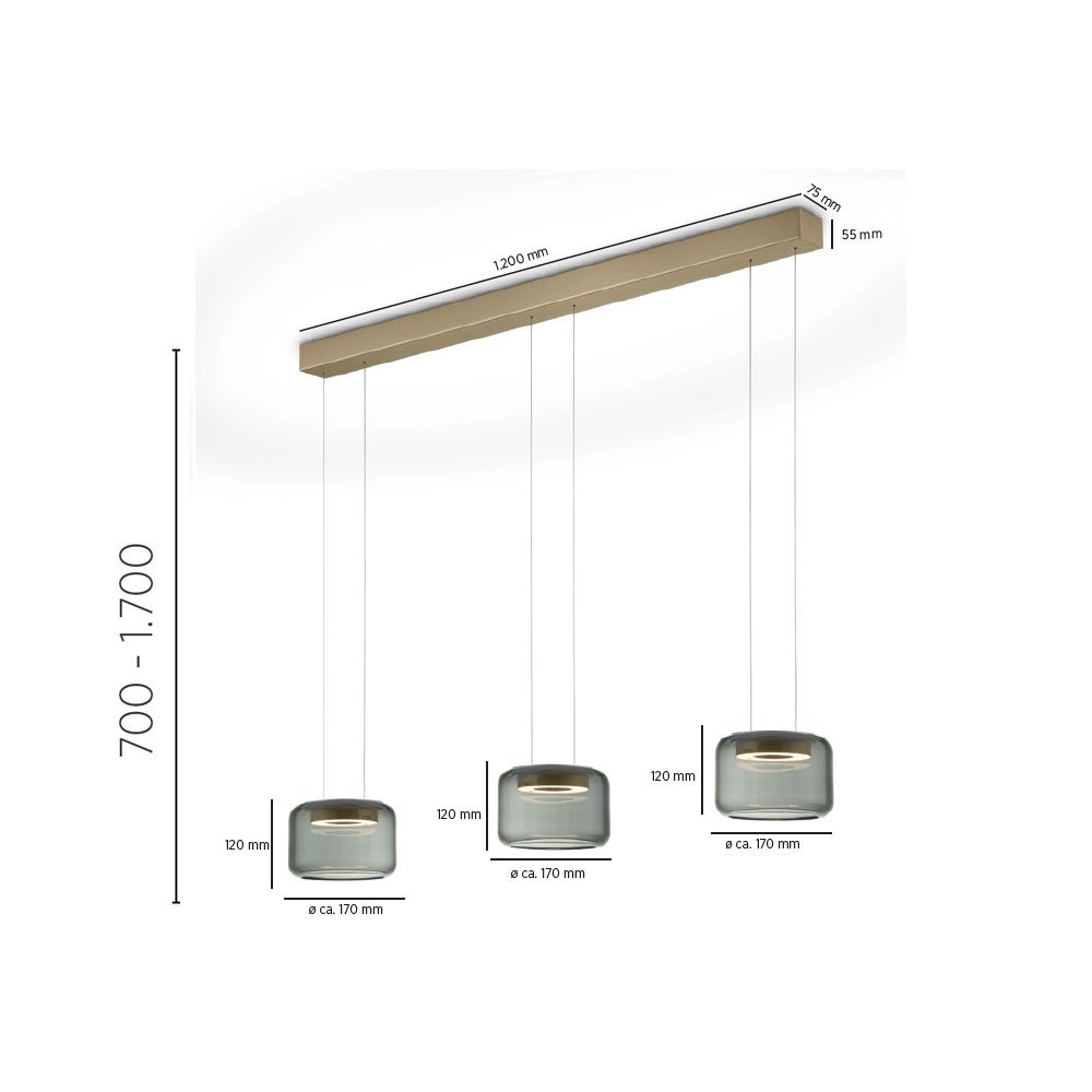 Masse SIDRA 3er LED-Hängeleuchte von Knapstein Germany