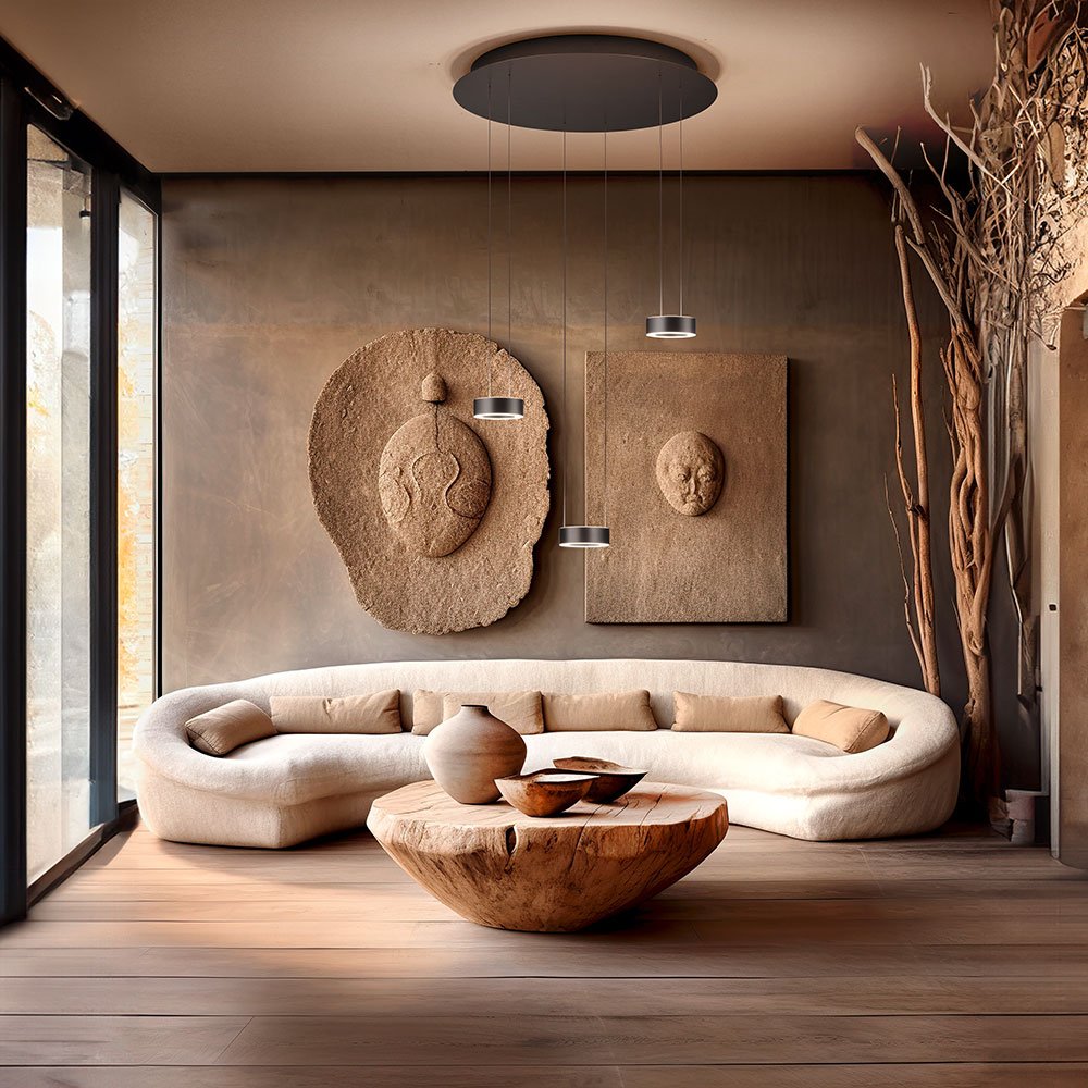 Milieuaufnahme der ZERA-RONDO Pendelleuchte schwarz von Knapstein Germany