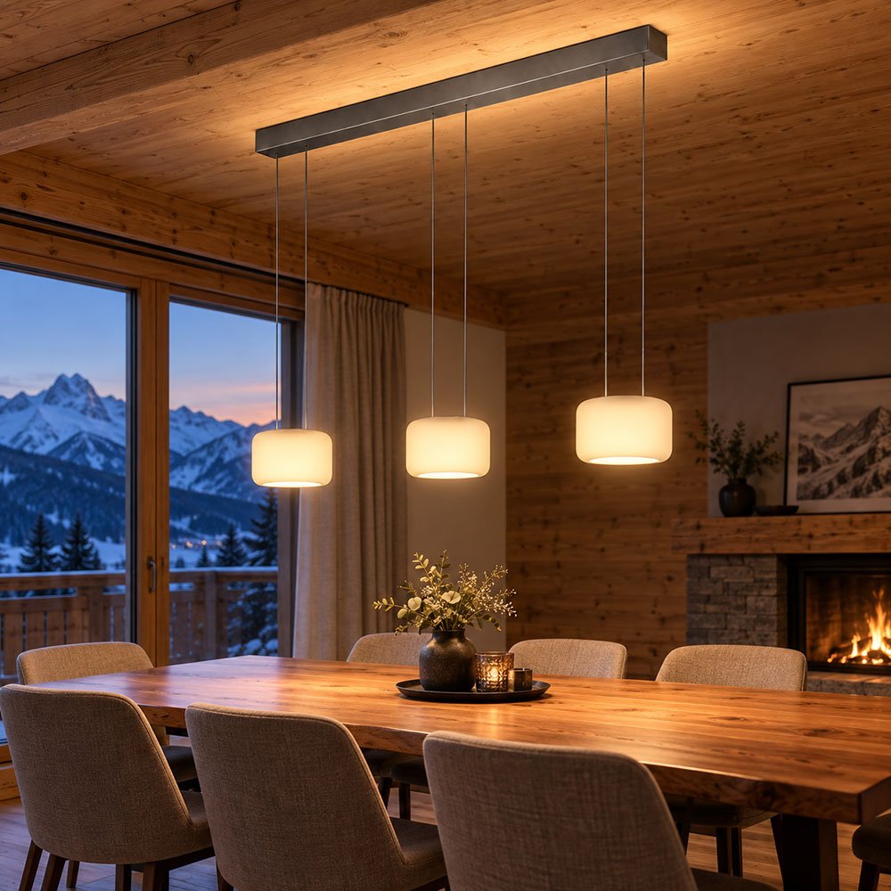 Milieuaufnahme der SIDRA-3 LED-Hängellampe in Graphit und Opalgläser Weiss matt