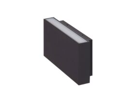 Die schwarze BOX2 LED-Wandlampe für In- und Outdoor hat 1300 Lumen und 2700 Kelvin, dimmbar mittels geeignetem Wanddimmer. Lichtabstrahlung nach oben und unten.